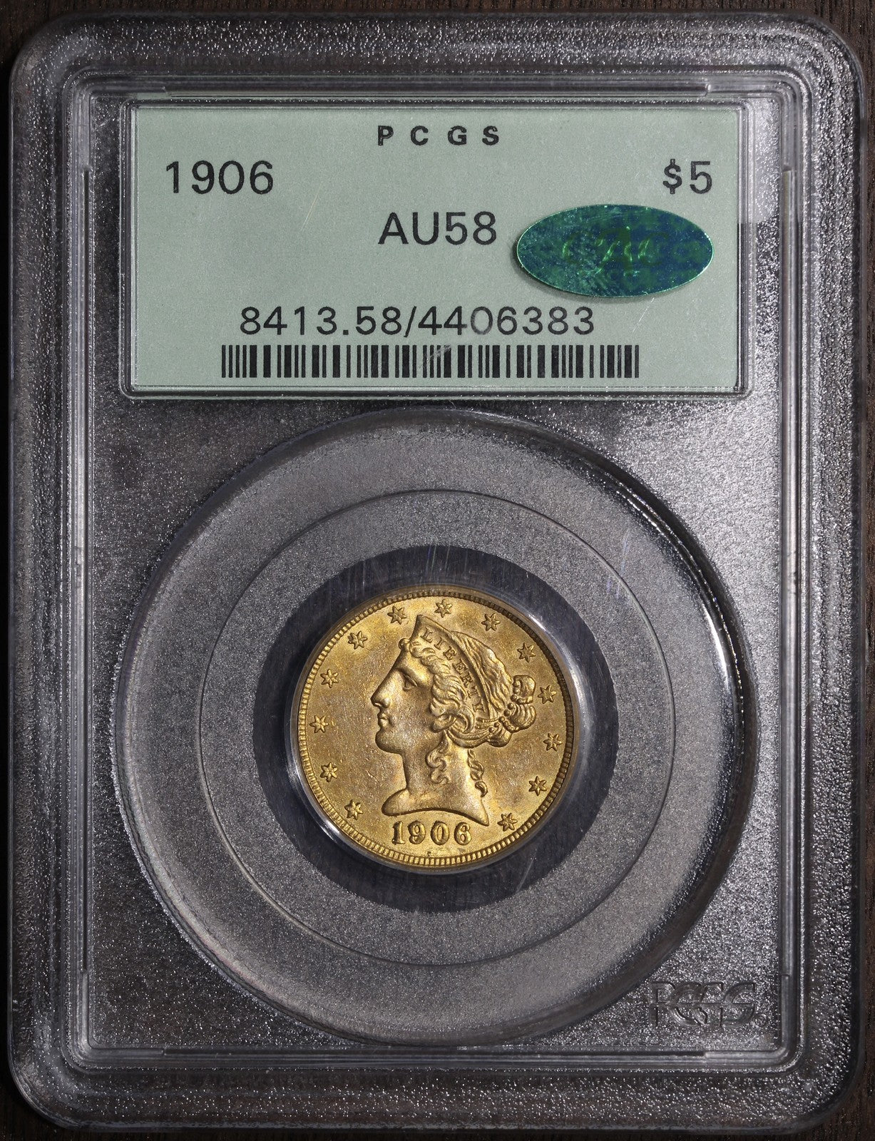 1906 (AU58 CAC) Liberty Head Gold Half Eagle $5 PCGS OGH