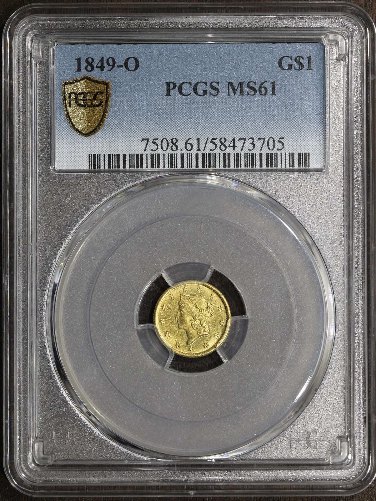1849-O (MS61) Type 1 Liberty Head Gold Dollar $1 PCGS - New Orleans Mint