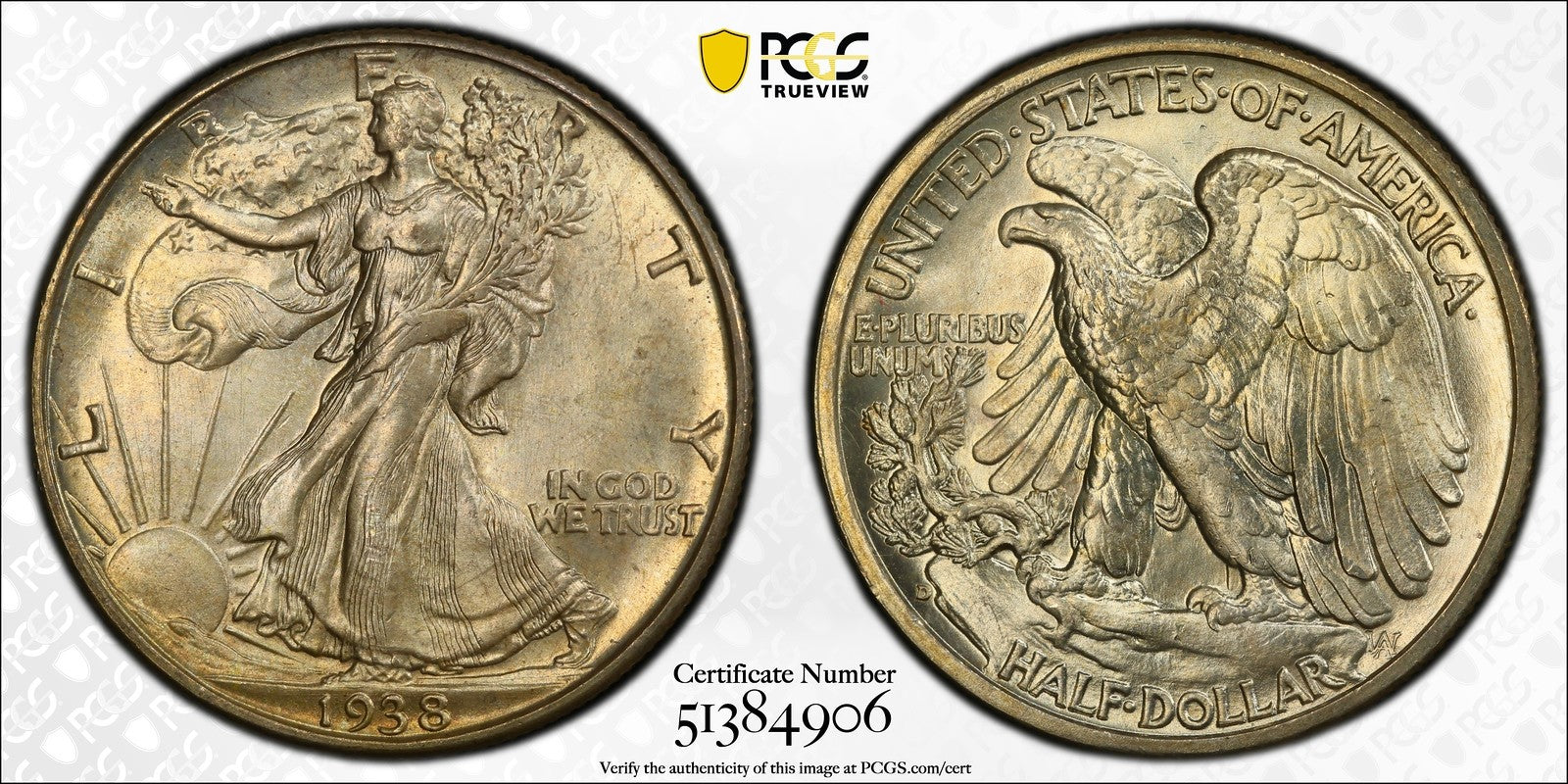 1938-D (MS66) Walking Liberty Half Dollar 50C PCGS - Key Date!