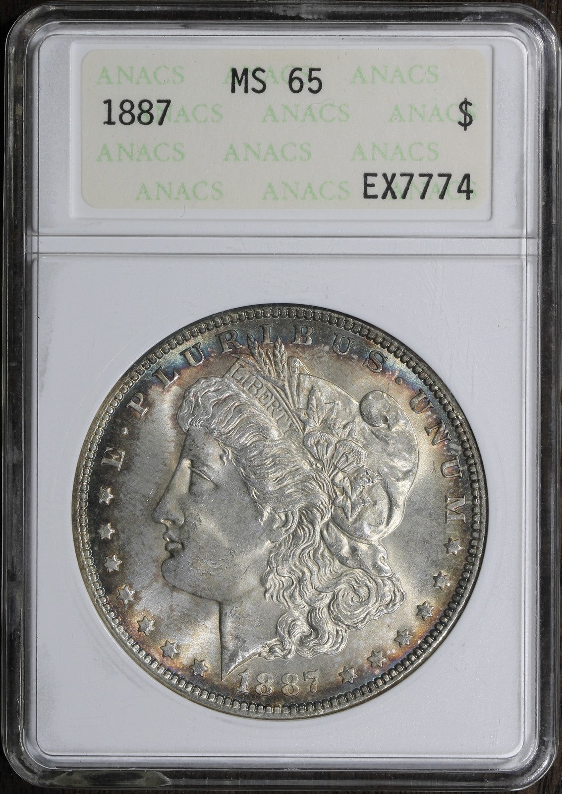 1887 (MS65) Morgan Silver Dollar $1 ANACS Soapbox - Old Holder Toned