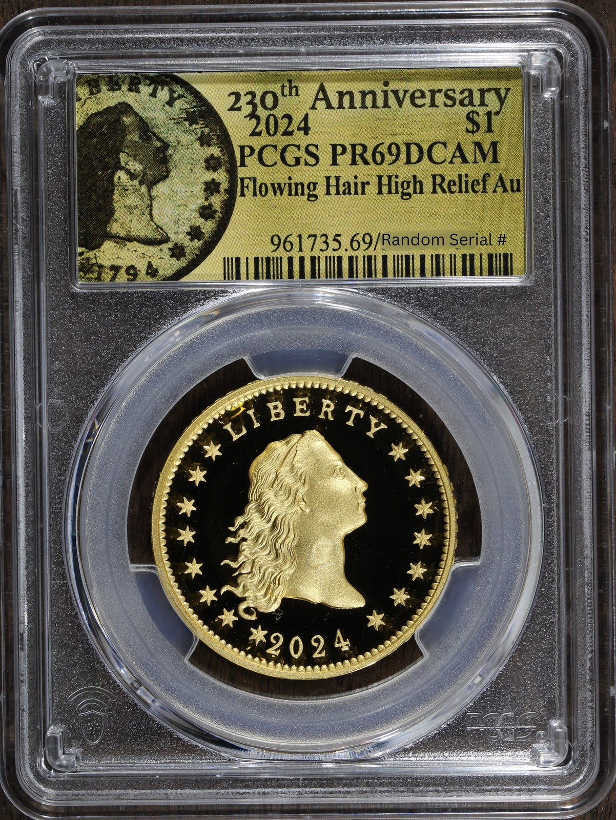2024 (PR69) Flowing Hair $1 Gold Coin 230th Anniversary PCGS - High Relief