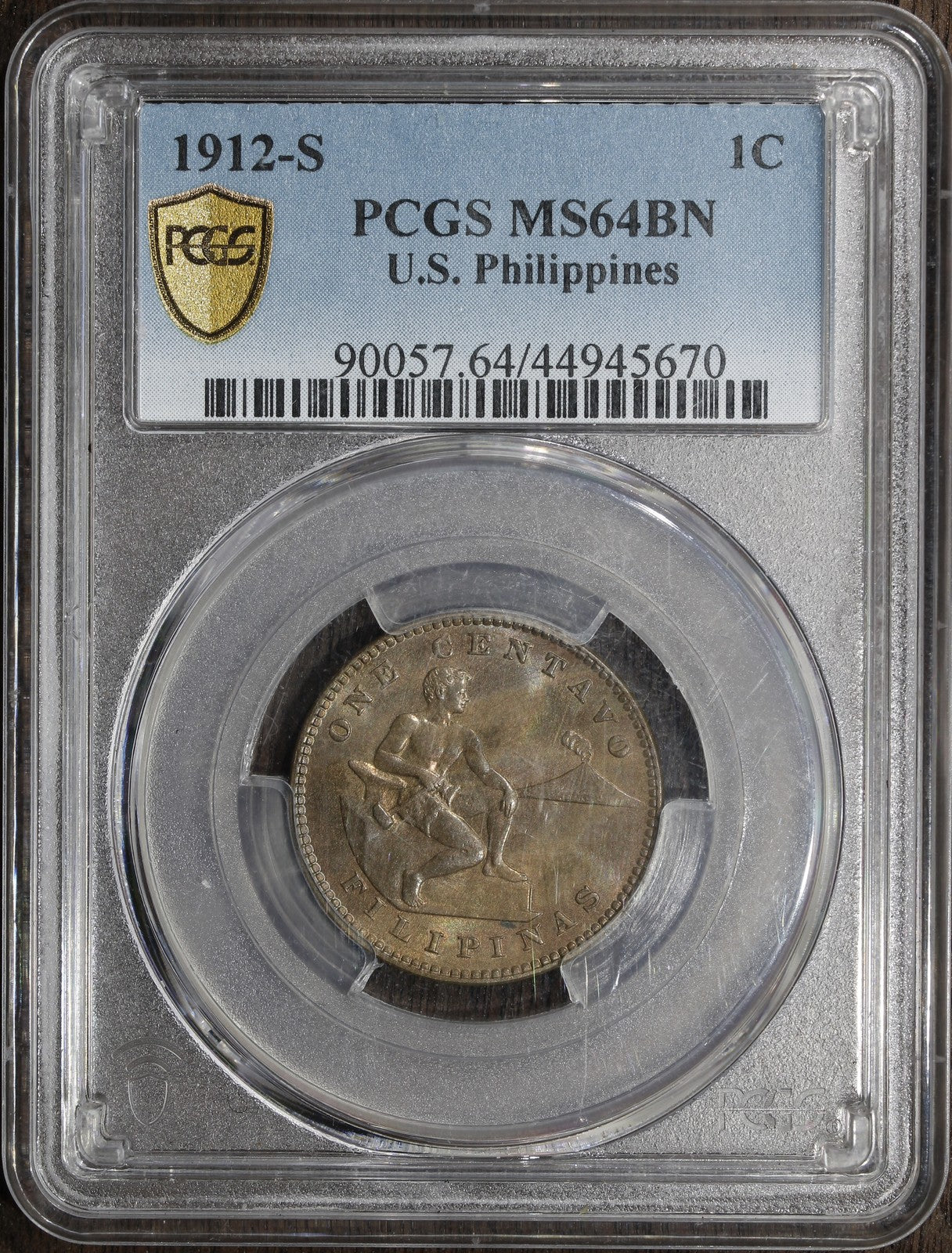 1912-S (MS64BN) US Philippines One Centavo 1C PCGS - Near Gem