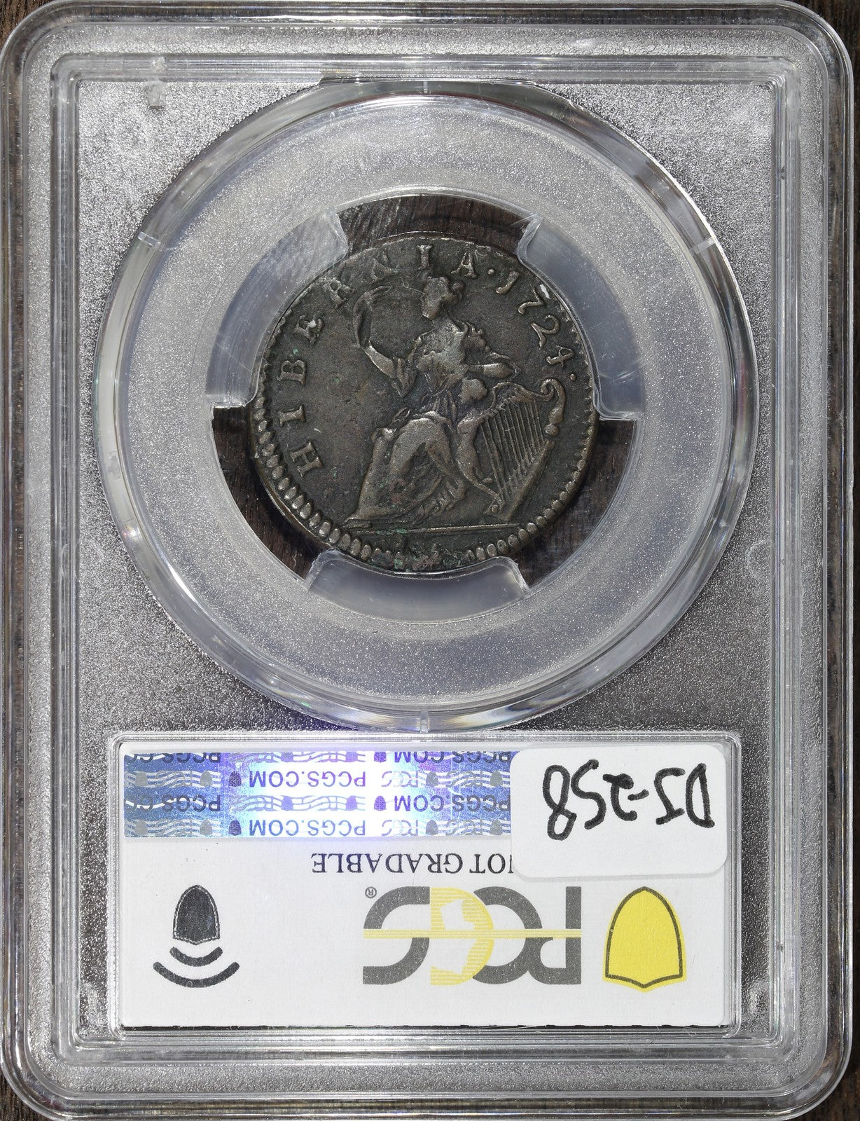 1724 (VF Detail) Hibernia Halfpenny 1/2P NGC - Colonial Issue