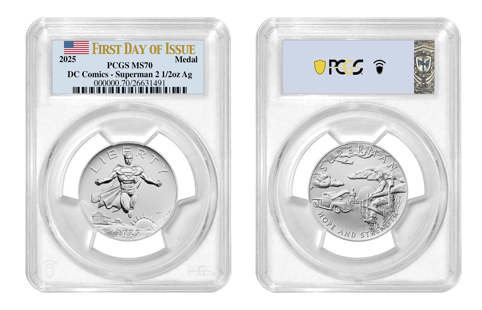 2025 (MS70) 2.5 oz Superman Silver Medal PCGS FDOI - US Mint DC Comics
