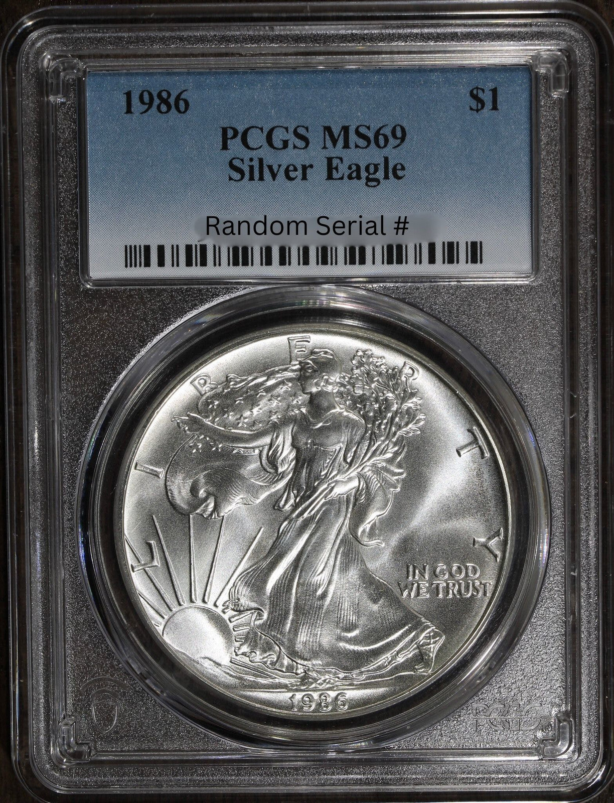 1986 (MS69) American Silver Eagle PCGS $1 ASE - First Year - Random Serial