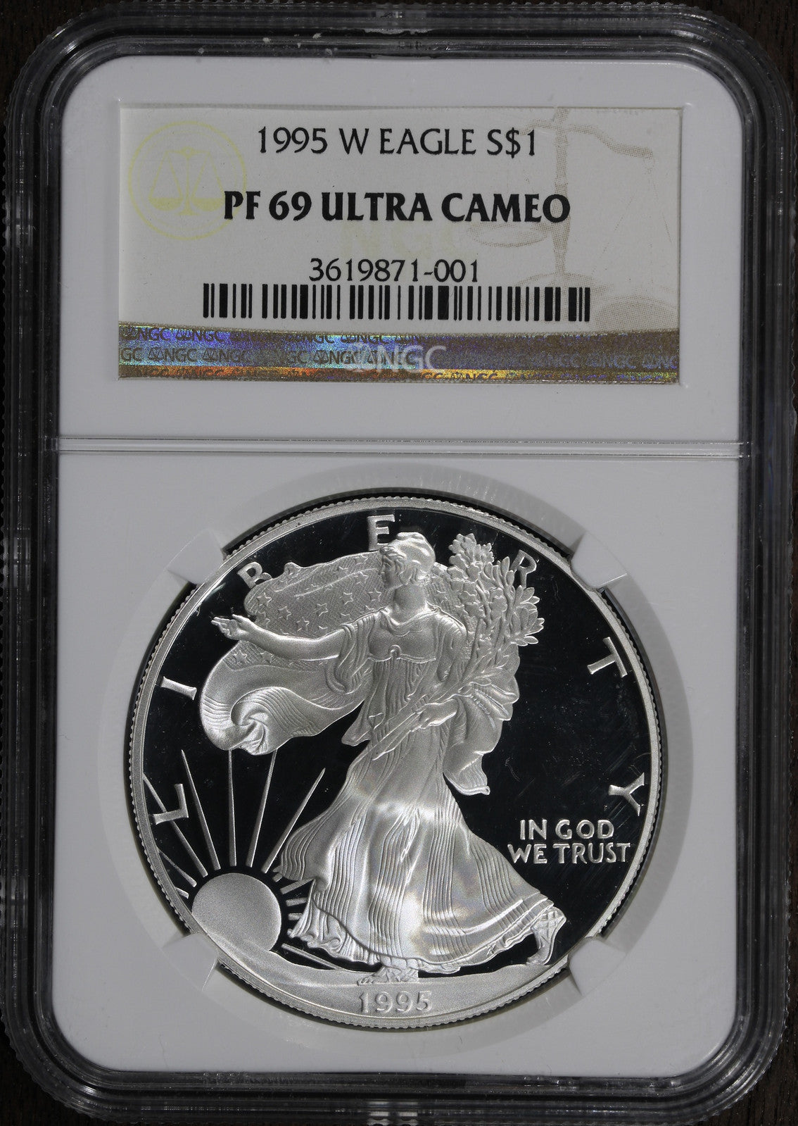 1995-W (PF69) Proof American Silver Eagle NGC $1 ASE - Key Date 1995 W