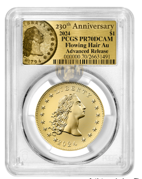 2024 (PR70) Flowing Hair Dollar $1 Gold Coin-230 Anniversary-Advance AR PCGS