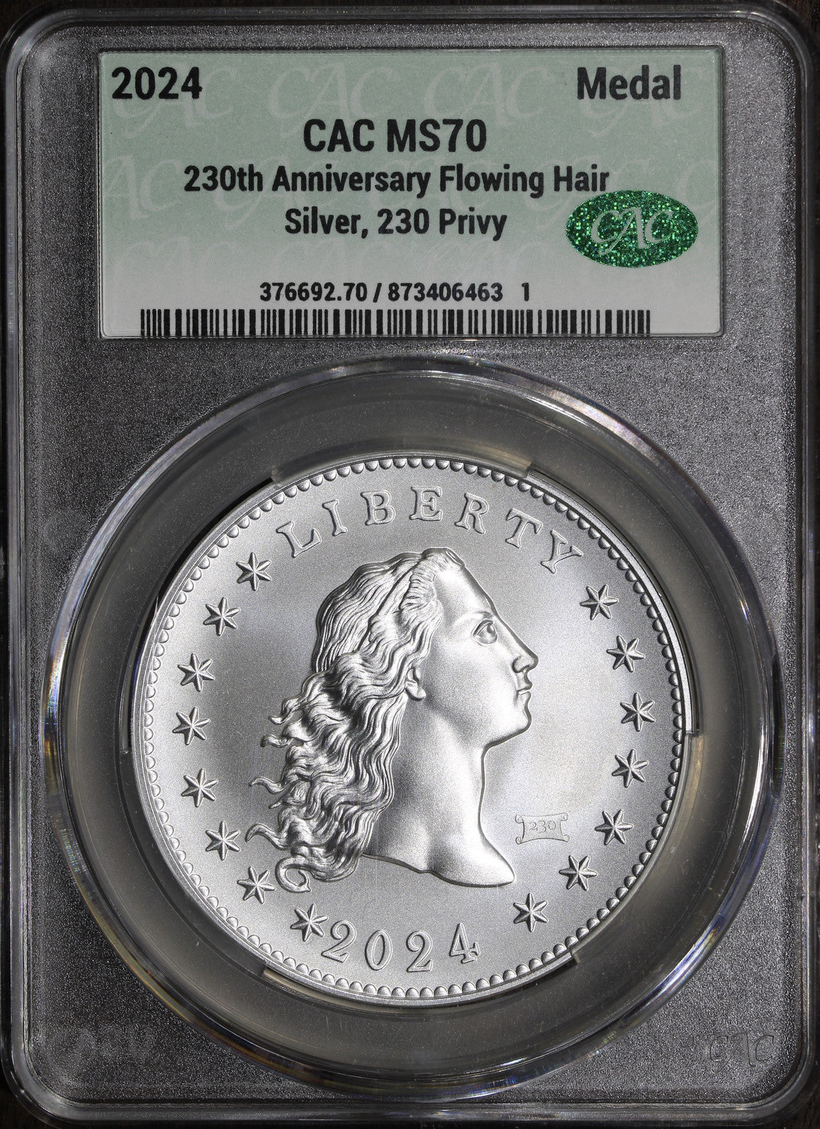 2024 (MS70) Flowing Hair Silver Medal 230th Anniversary (PRIVY) CACG