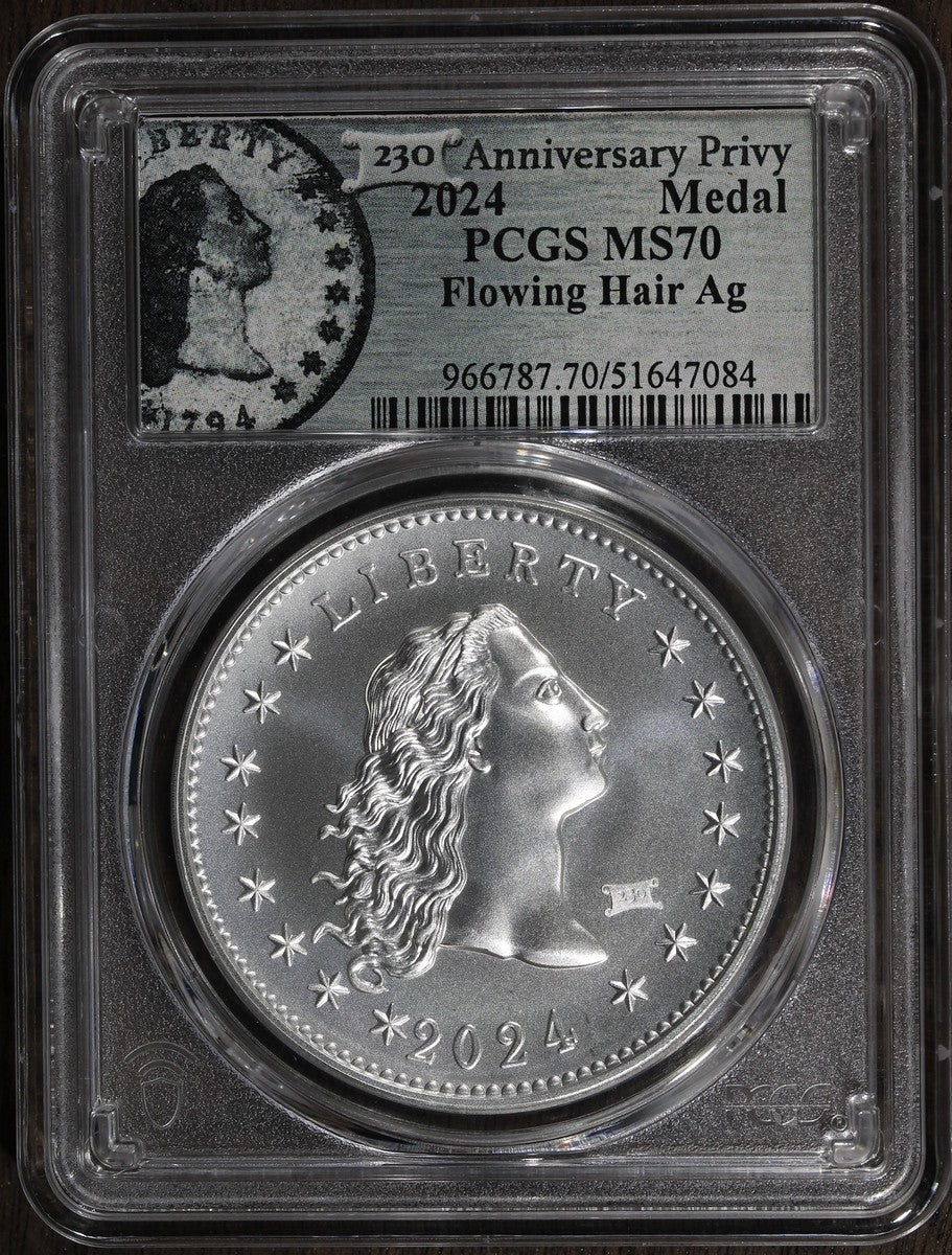 2024 (MS70) Flowing Hair Silver Medal 230 Anniversary PRIVY PCGS - 1794 Minted!