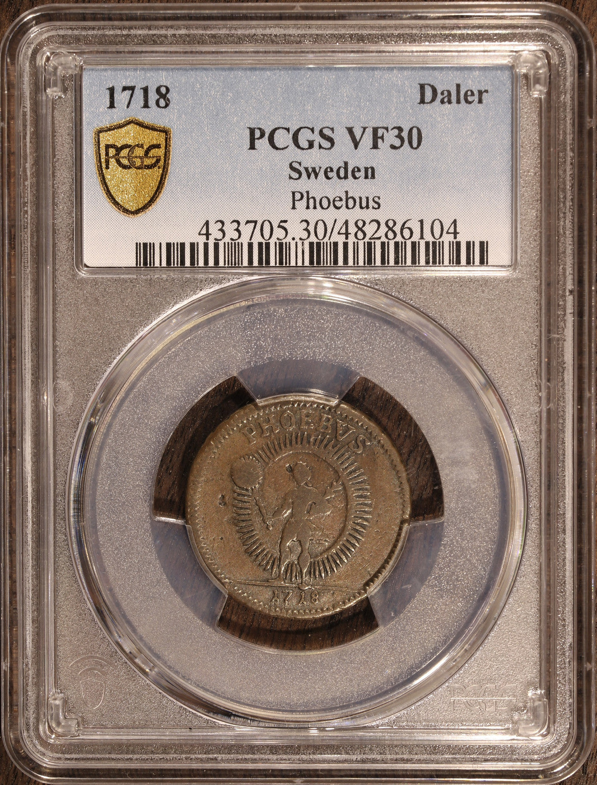 1718 (VF30) Sweden Daler PCGS - Phoebus