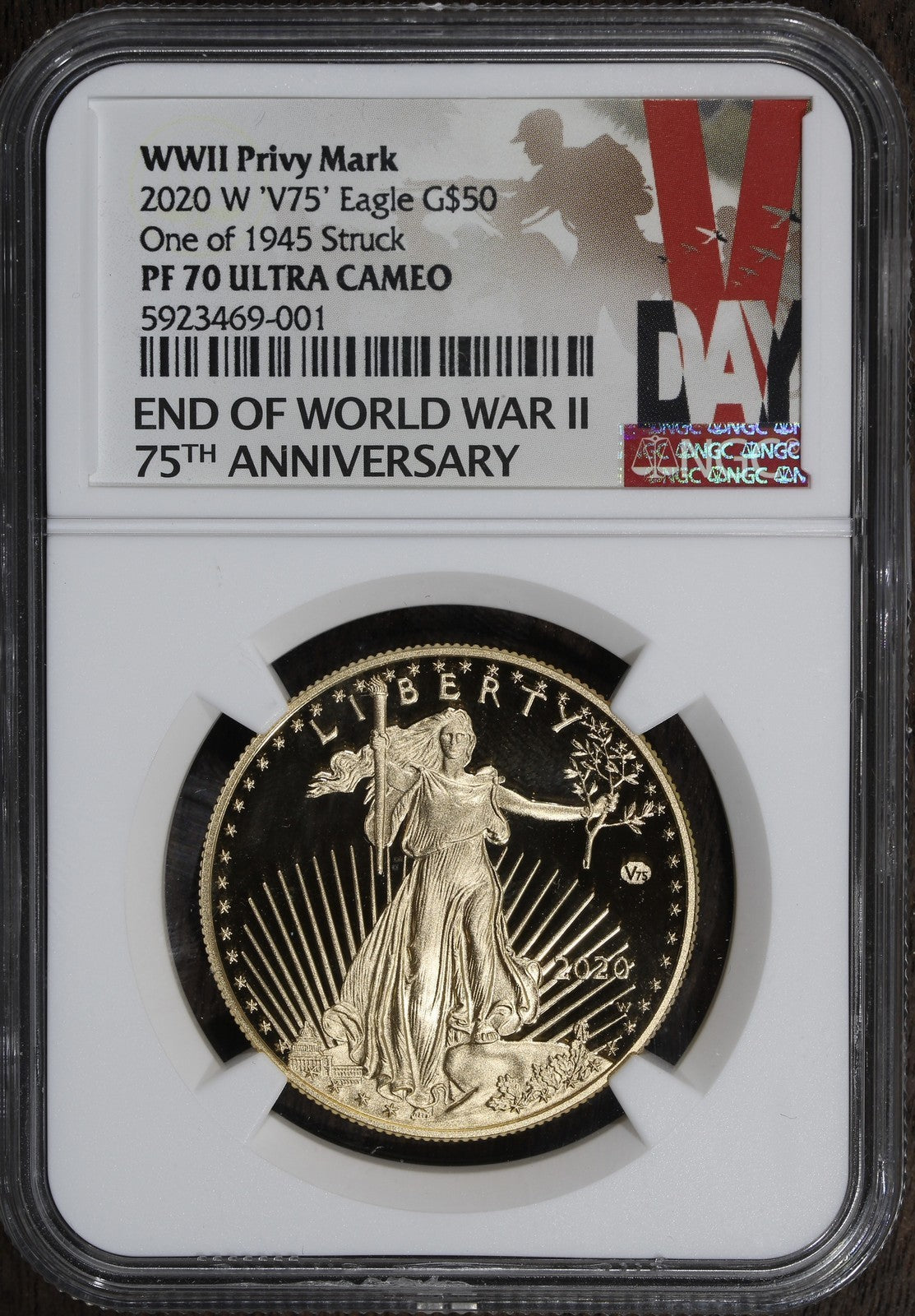 2020-W (PF70) V75 Proof American Gold Eagle Privy $50 NGC - 1945 Minted!!