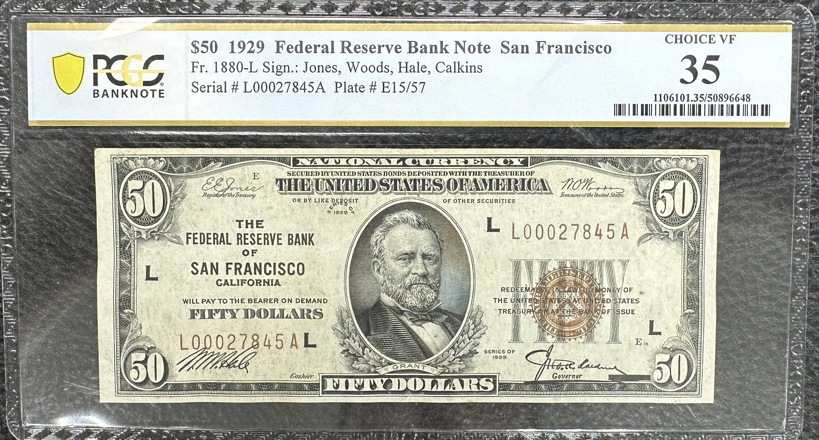 1929 (VF35) $50 Fr. 1880-L Federal Reserve Bank Note San Francisco PCGS
