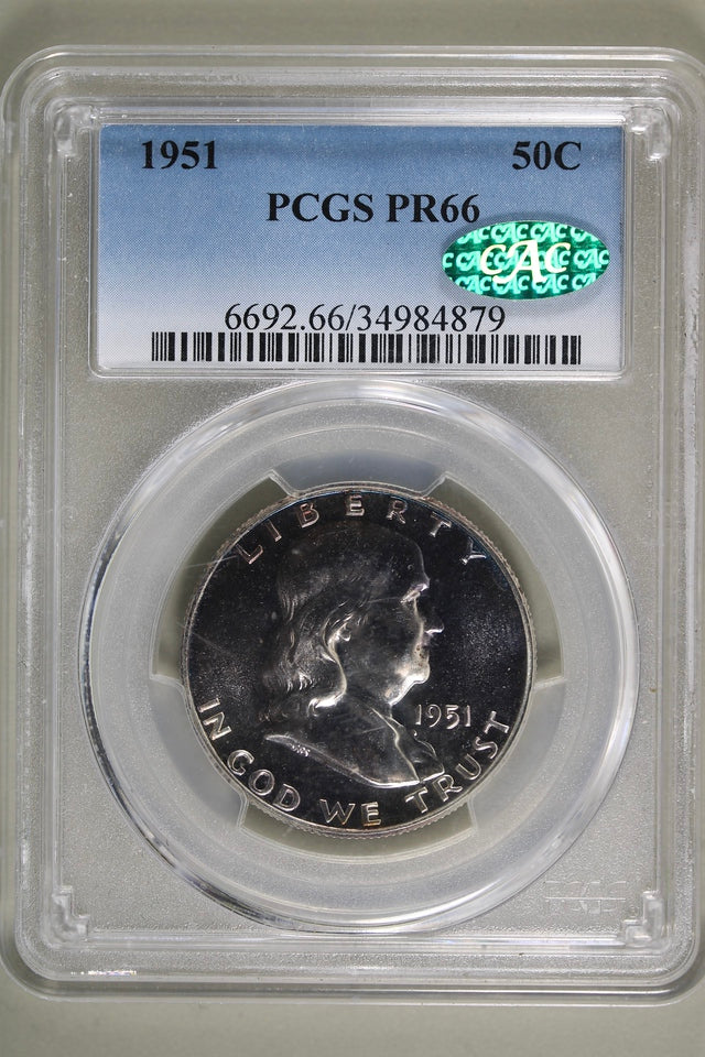 1951 Franklin Half Dollar 50c PCGS PR66 CAC - Lovely Toning