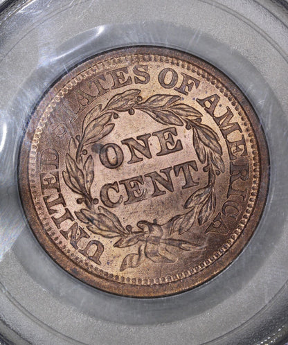 1853 (MS65 CAC RB) Braided Hair Large Cent - Almost Blazing Red!!!