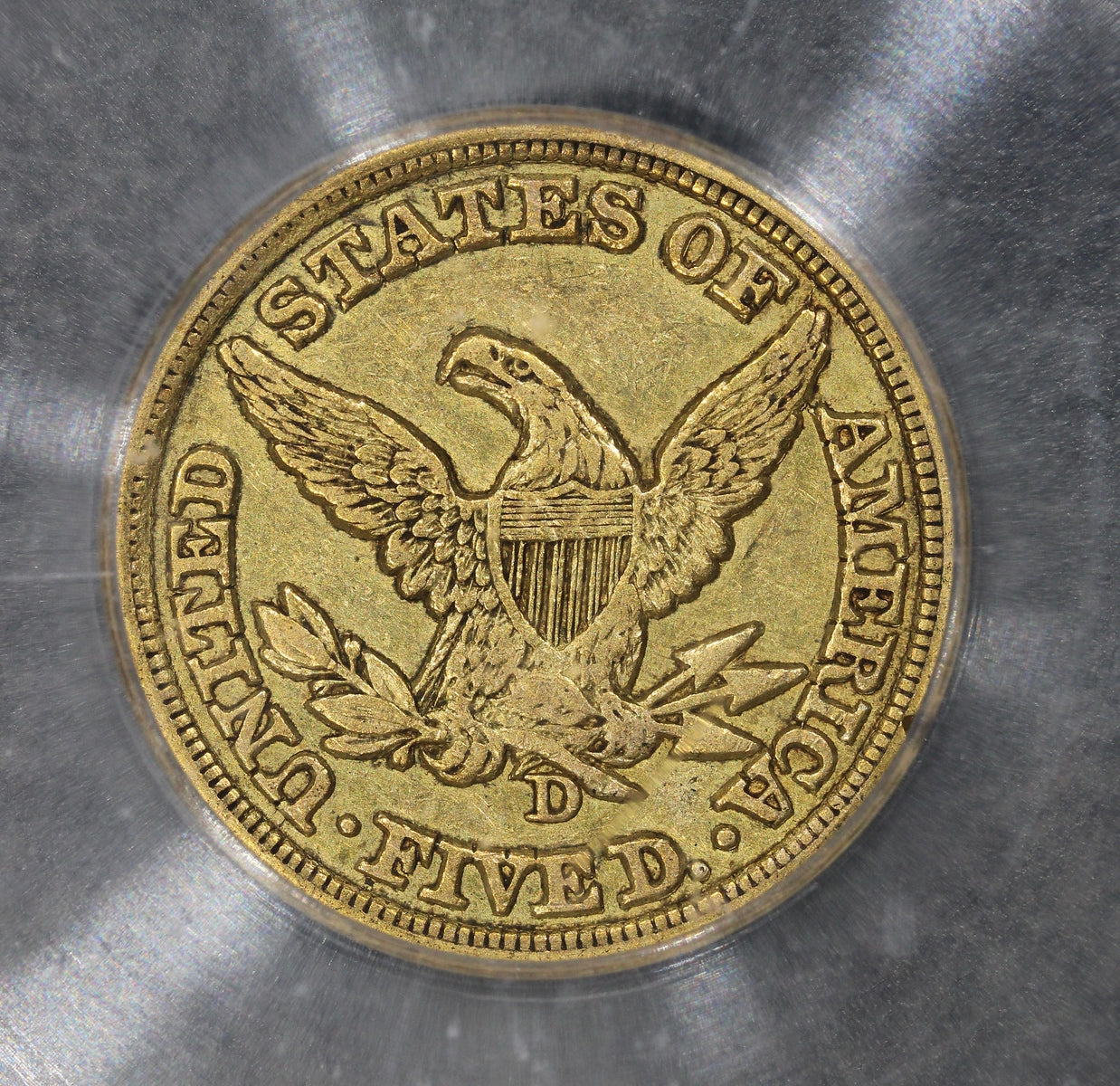 1849-D (AU50) $5 Liberty Head Gold Half Eagle ICG