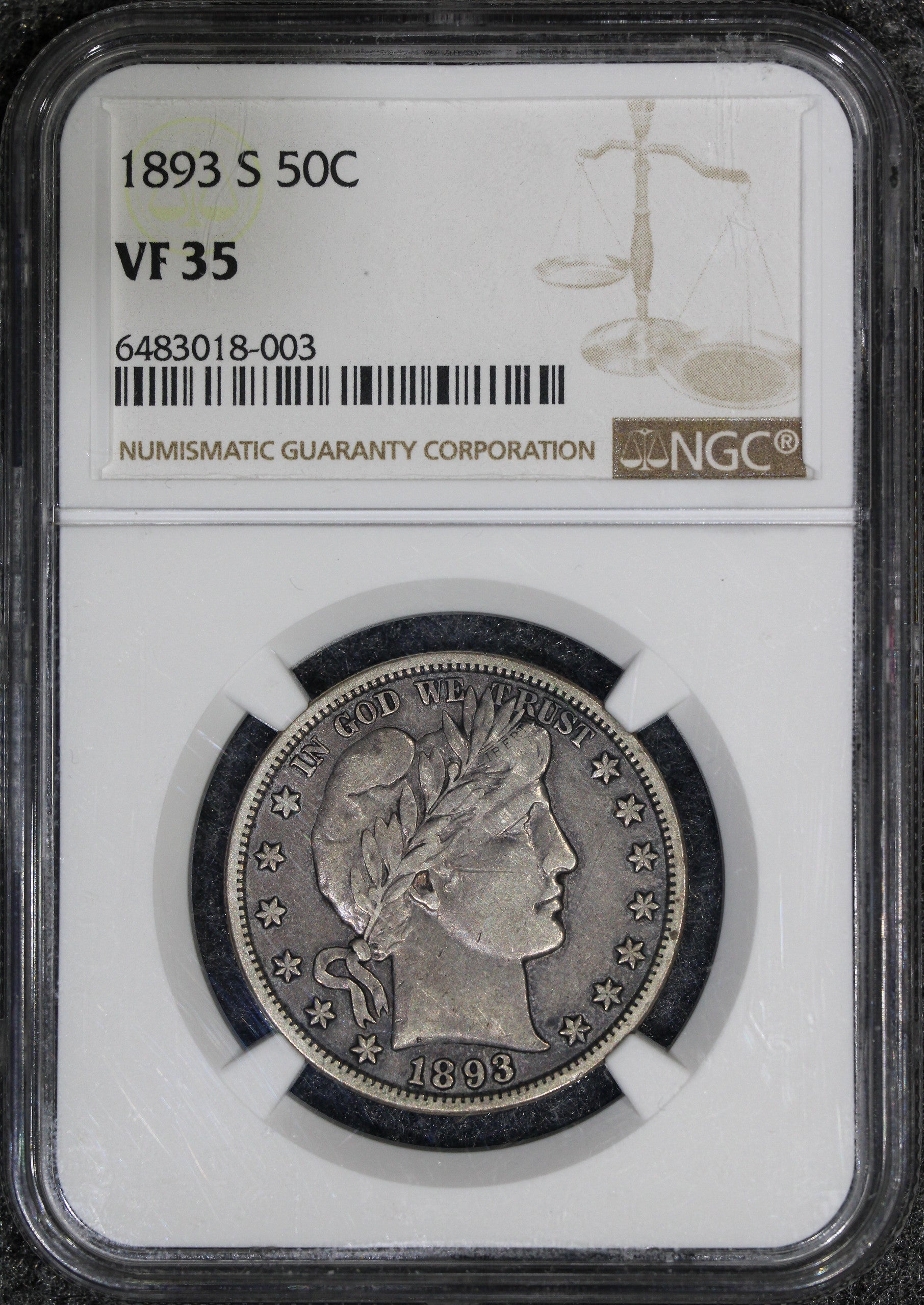 1893-S (VF35) Barber Half Dollar 50c NGC