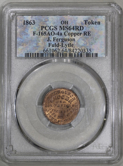 1863 (MS64 RD) Token F-165AO-4a Copper RE J. Ferguson OH, RD (Regular Strike)