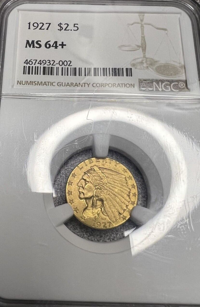 1927 (MS64+) $2.5 Indian Head Gold Quarter Eagle - NGC Graded $2.50