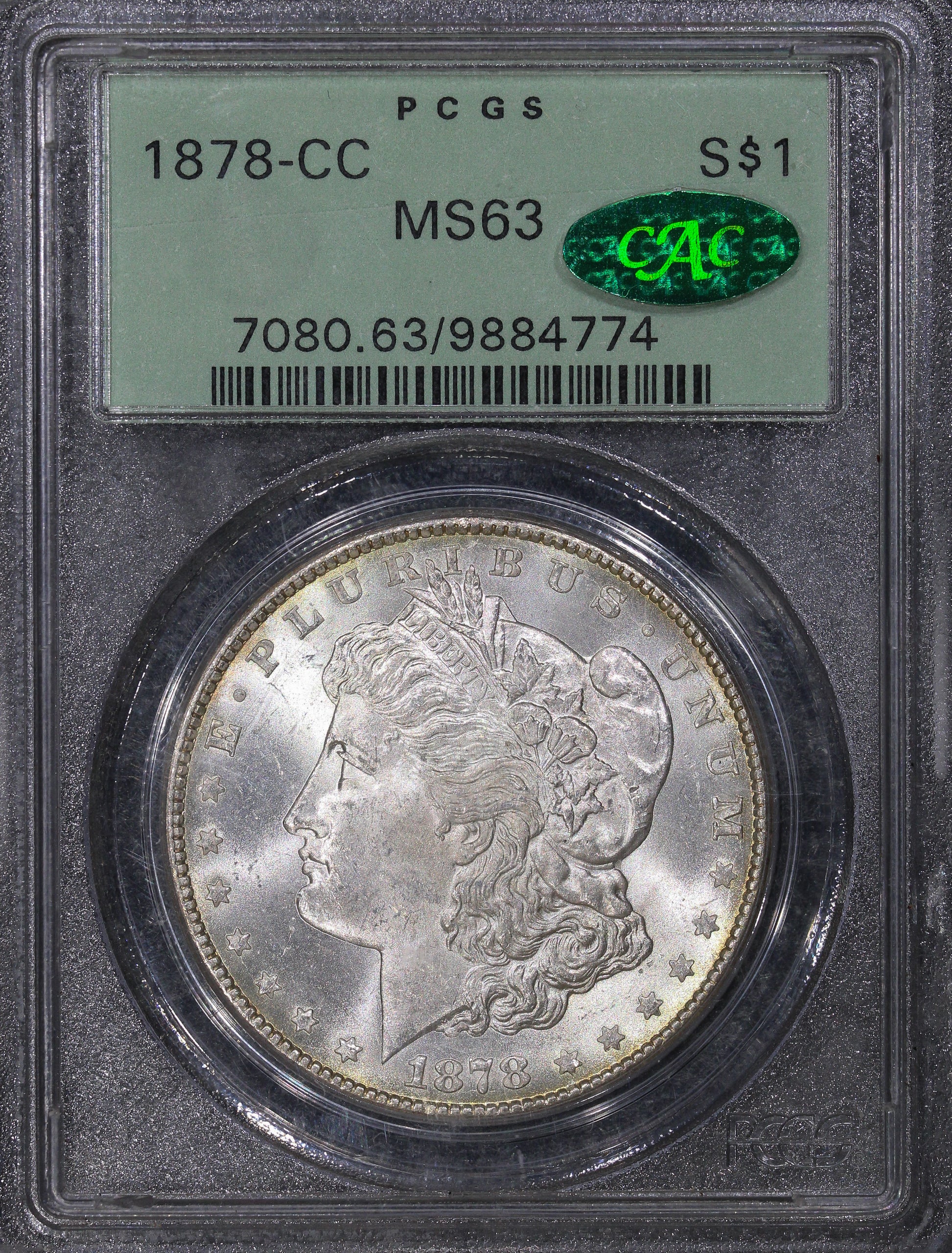 1878-CC (MS63 CAC) $1 Morgan Silver Dollar Old Green Holder PCGS OGH