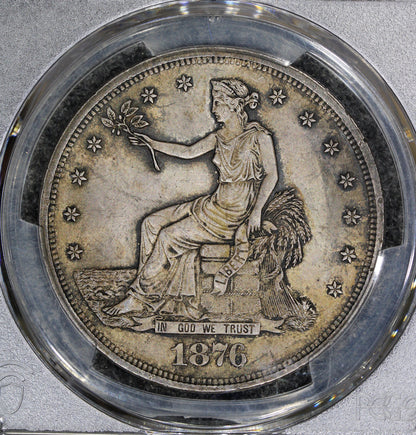 1876 (MS62 CAC) $1 Trade Silver Dollar (obv 1, rev 2) PCGS