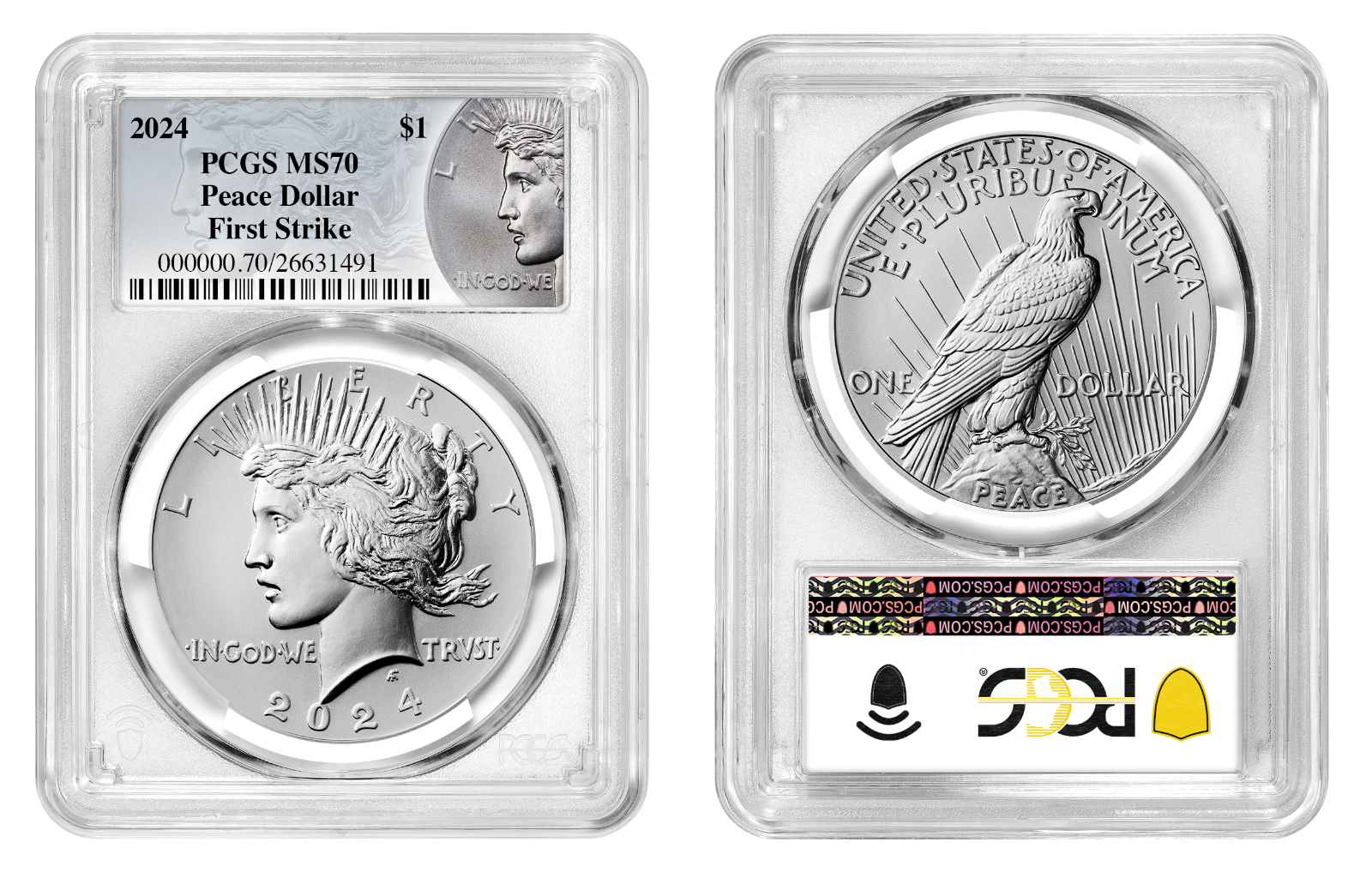 2024-P (MS70) Morgan & Peace Silver Dollar (2 Coin Set) First Strike FS PCGS