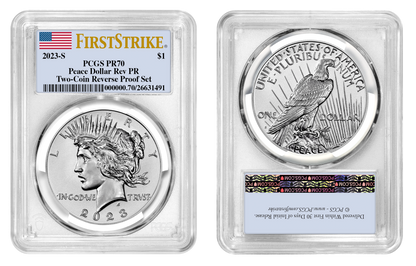 2023-S (PR70) Two Coin Set Reverse Proof $1 Morgan & Peace Silver Dollar FS PCGS