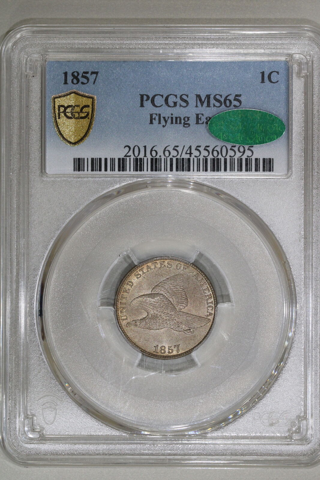 1857 (MS65 CAC) Flying Eagle Small Cent 1c PCGS Graded Coin