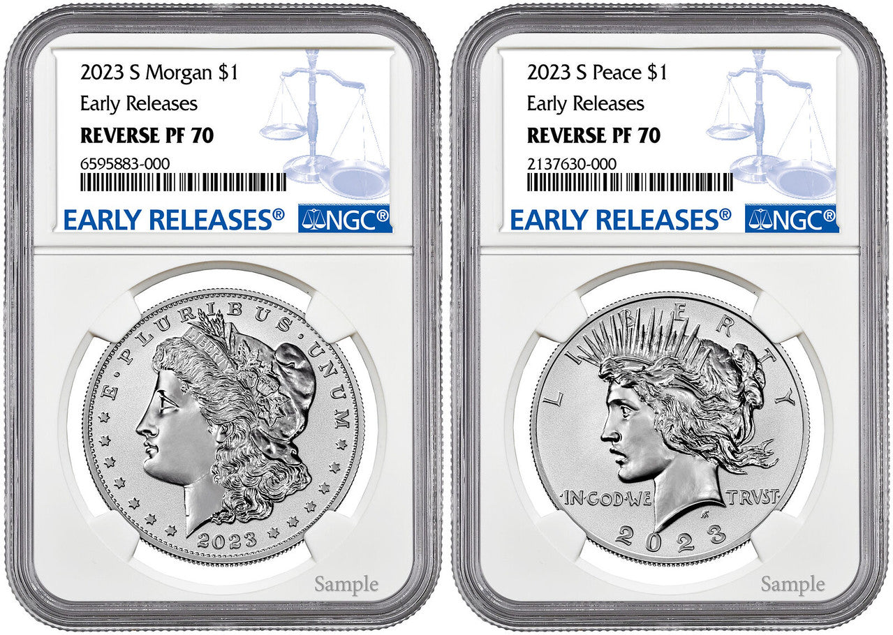 2023 (P, S) Six Coin Set $1 Morgan & Peace Silver Dollar ER NGC