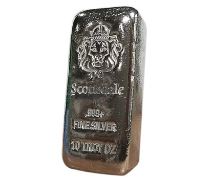 "Chunky" Scottsdale 10 oz Silver Bar by Scottsdale Mint Loaf Pour .999