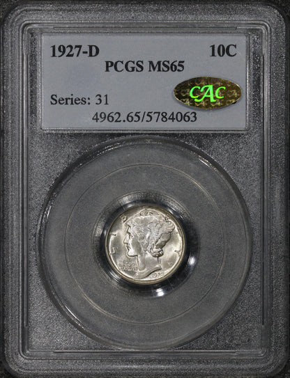 1927-D (MS65 GOLD CAC) Mercury Dime PCGS - GOLD STICKER