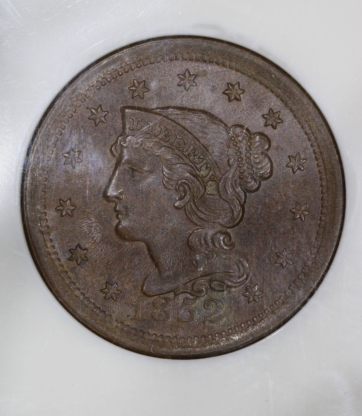 1852 (MS65 CAC BN) Braided Hair Large Cent 1c NGC Graded Coin