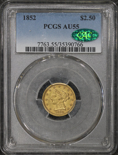 1852 (AU55 CAC) $2.50 Liberty Head Gold Quarter Eagle $2.5 PCGS