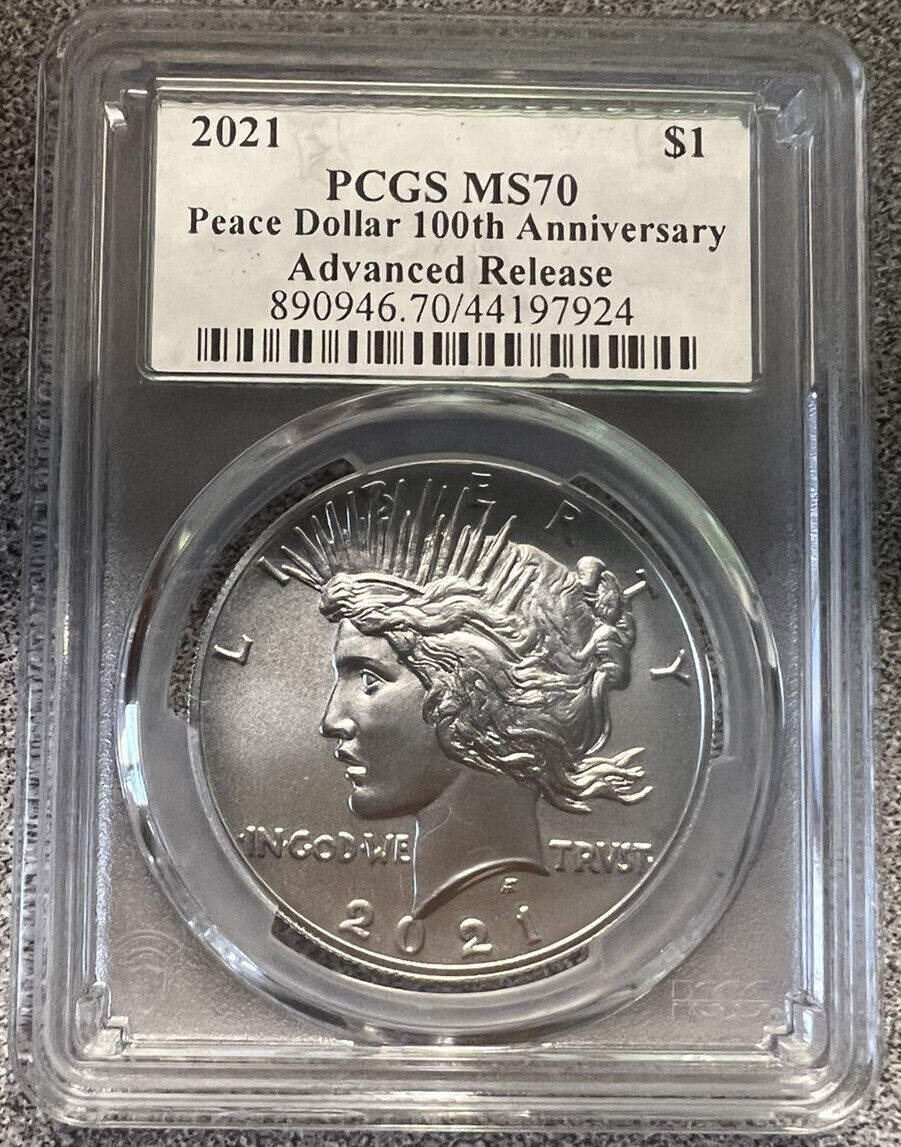 2021 (MS70) Peace Silver Dollar AR PCGS - Advanced Release - SILVER FOIL LABEL