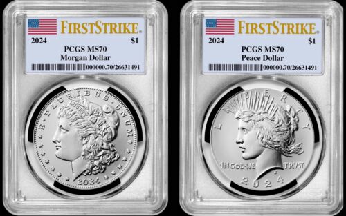 2024 (MS70) Morgan & Peace Silver Dollar (2Coin) First Strike (Flag Label) PCGS