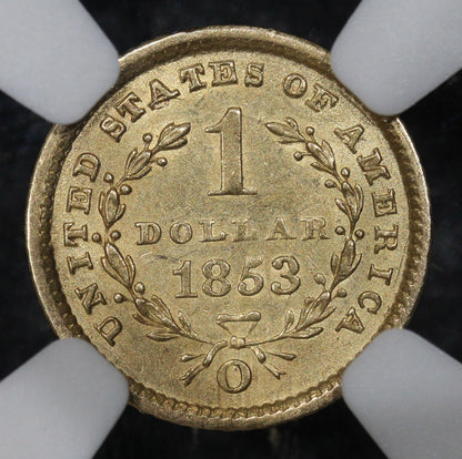 1853-O (MS62) G$1 Gold Dollar (Type 1) Liberty Head NGC