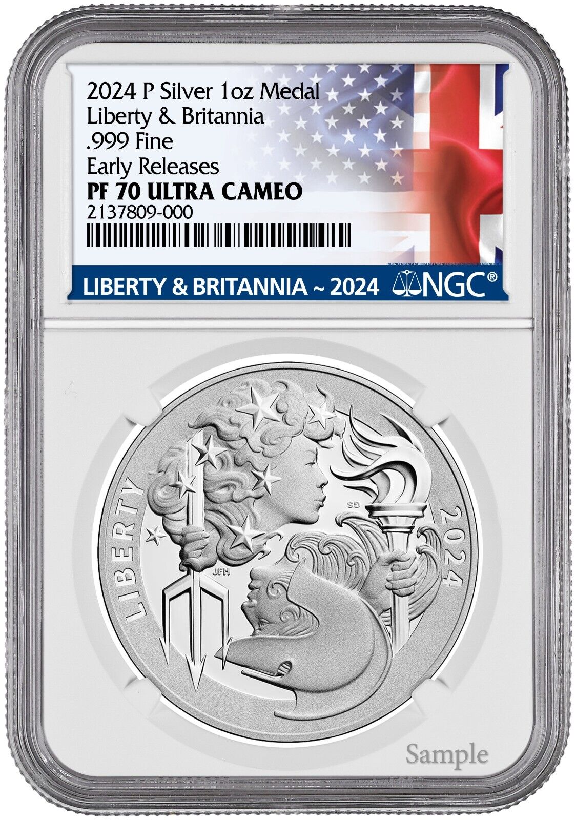 2024 (PF70 ER) Liberty & Britannia 1 oz Proof Silver Medal USA Early Release NGC