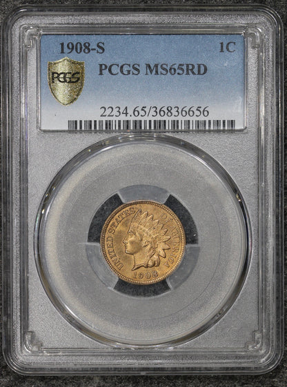 1908-S (MS65 RD) Indian Head Cent 1c Penny PCGS