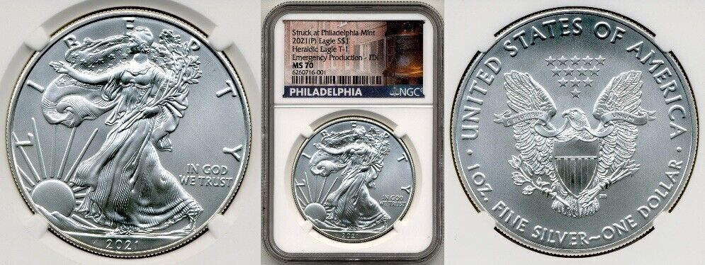 2021 (P) Silver Eagle FDOI Philadelphia Emergency T-1 NGC MS70 FDI Type 1