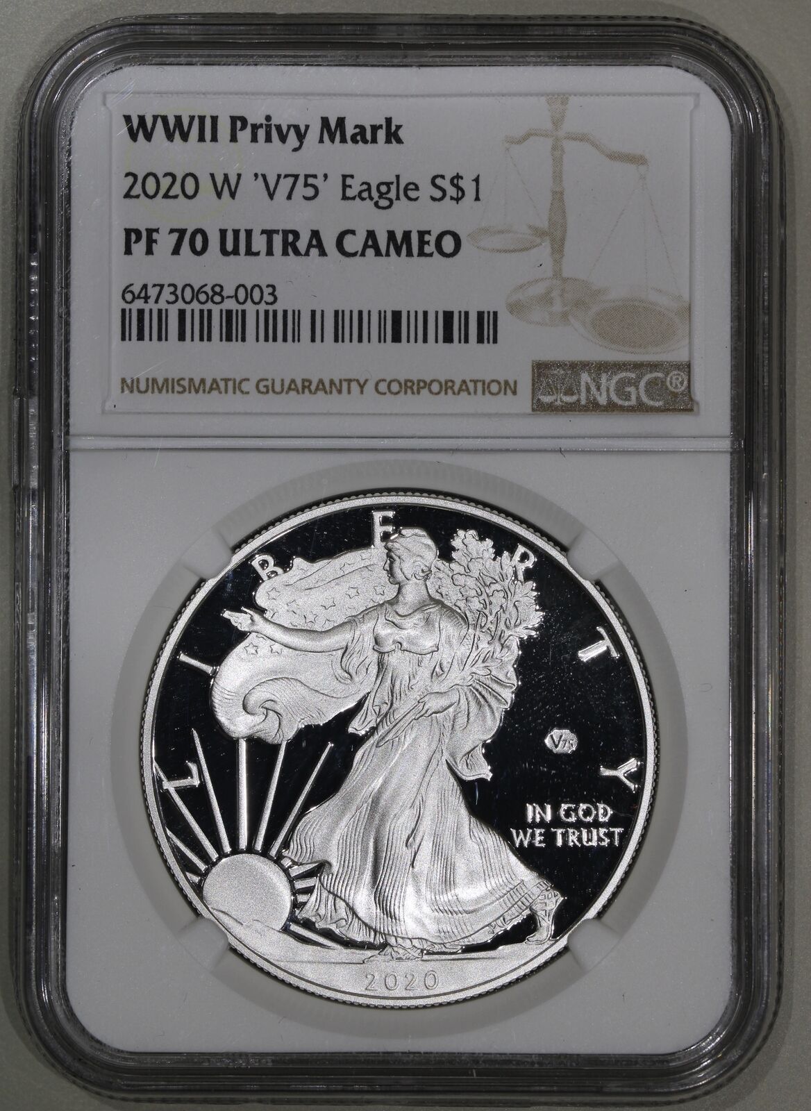 2020-W (PF70 Ultra Cameo) v75 WWII Privy Mark American Silver Eagle