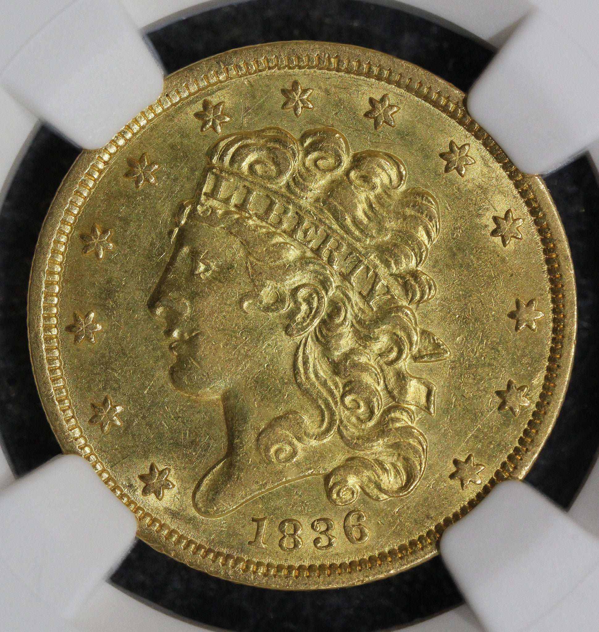 1836 (AU55) $5 Classic Head Gold Half Eagle NGC