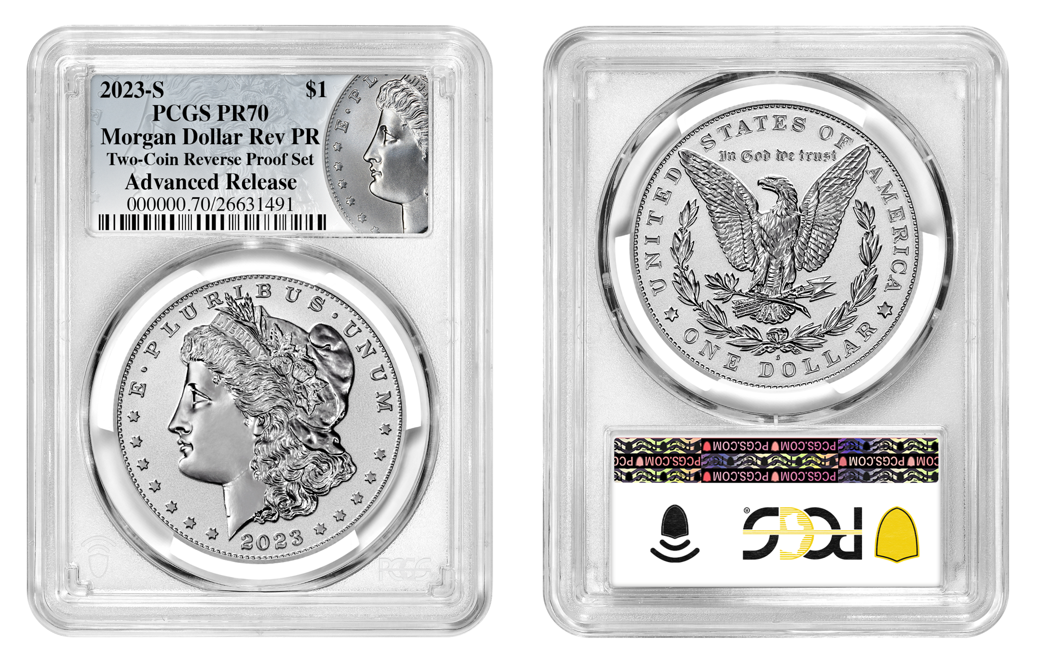 2023-S (PR70) Two Coin Set Reverse Proof $1 Morgan & Peace Advanced Release PCGS