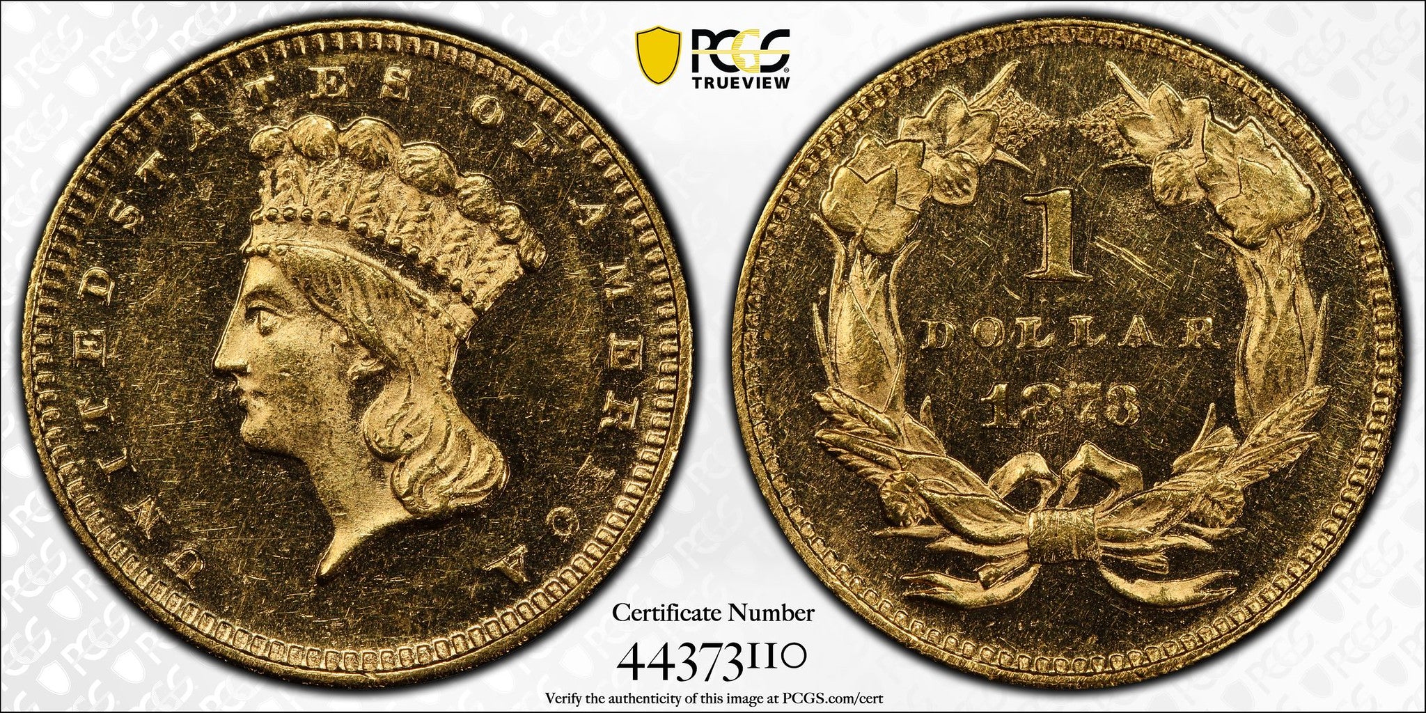 1873 Closed 3 (MS62 PL) Prooflike $1 Indian Head Type III Gold Dollar PCGS