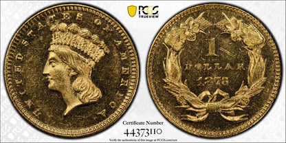 1873 Closed 3 (MS62 PL) Prooflike $1 Indian Head Type III Gold Dollar PCGS