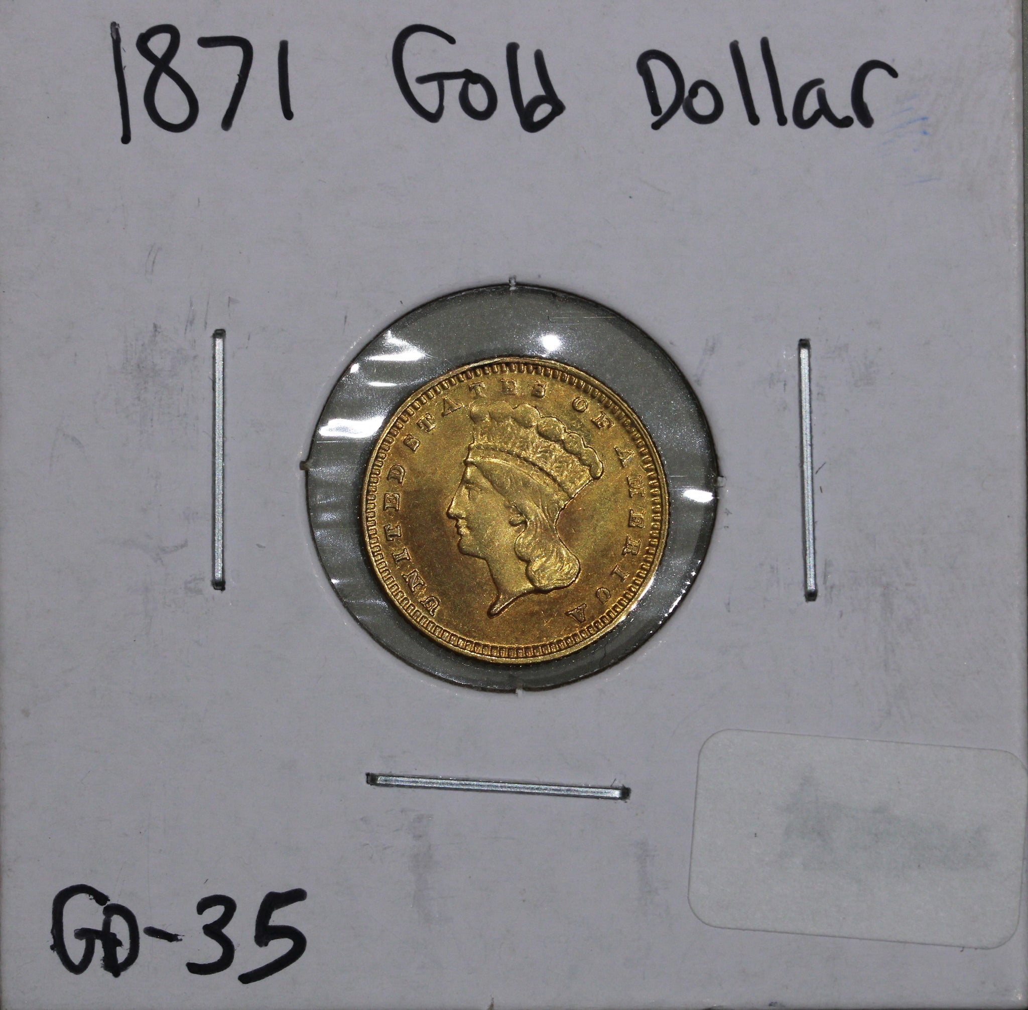 1871 Gold Dollar G$1 (Type 3 Indian Princess Head) Raw RARE LOW MINTAGE 3,900