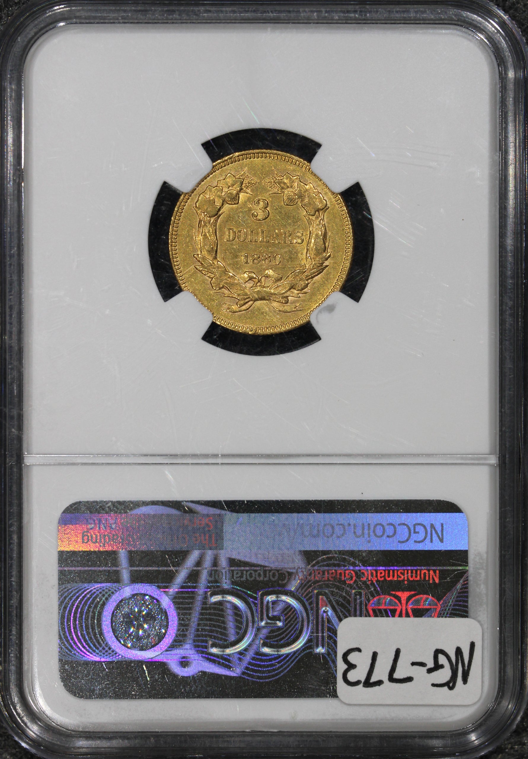 1860 (AU Details) $3 Indian Princess Three Dollar Gold Coin NGC