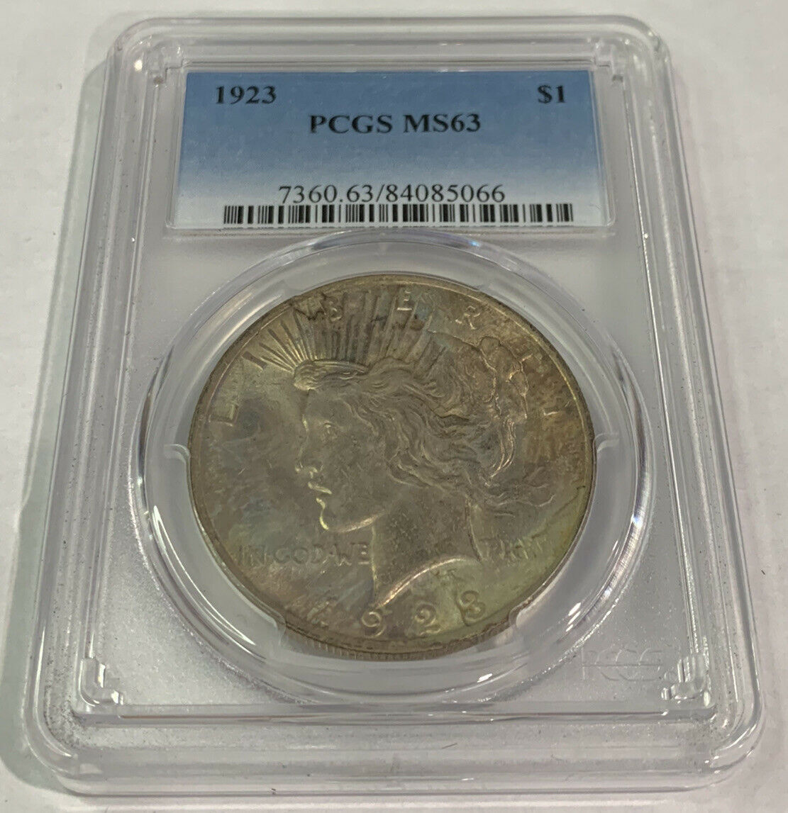 1923 (MS63) Peace Silver Dollar PCGS Graded Coin Toned 1923-P