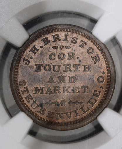 1863 (MS64 RB) Token F-835B-1a Copper PE J.H. Bristor OH, BN (Regular Strike)