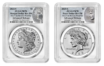 2023-S (PR70) Two Coin Set Reverse Proof $1 Morgan & Peace Advanced Release PCGS