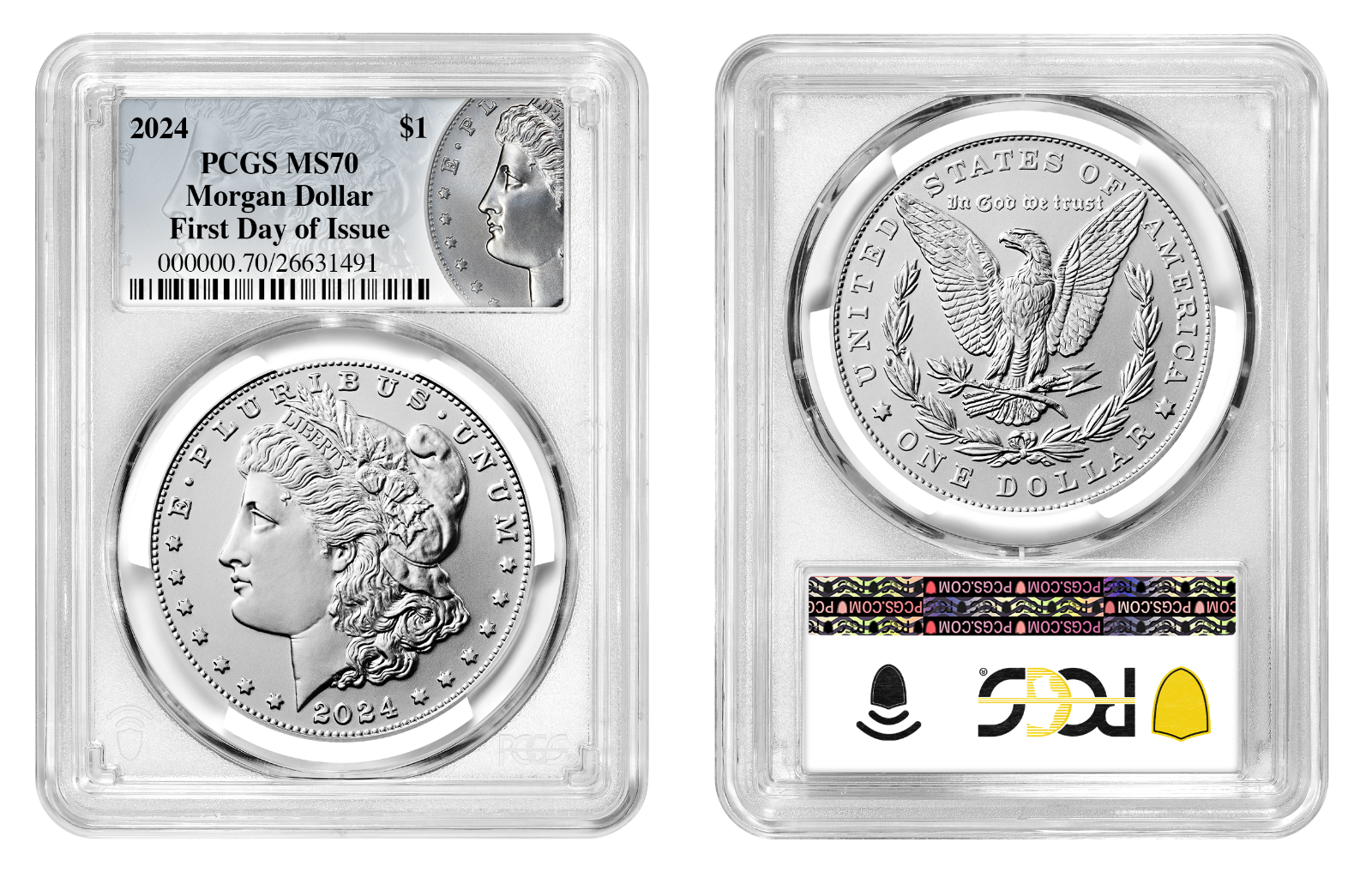 2024 (MS70) Morgan & Peace Silver Dollar (2 Coin) First Day of Issue FDOI PCGS