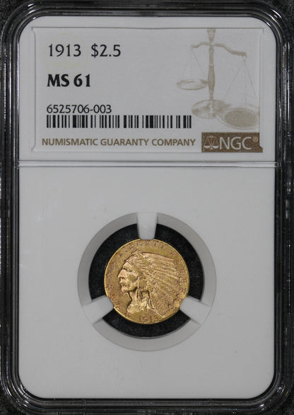 1913 (MS61) $2.50 Indian Head Gold Quarter Eagle $2.5 NGC